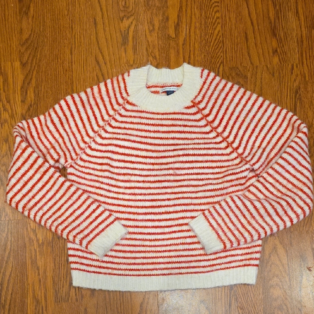 American Eagle Outfitters Cream and Red Striped Sweater